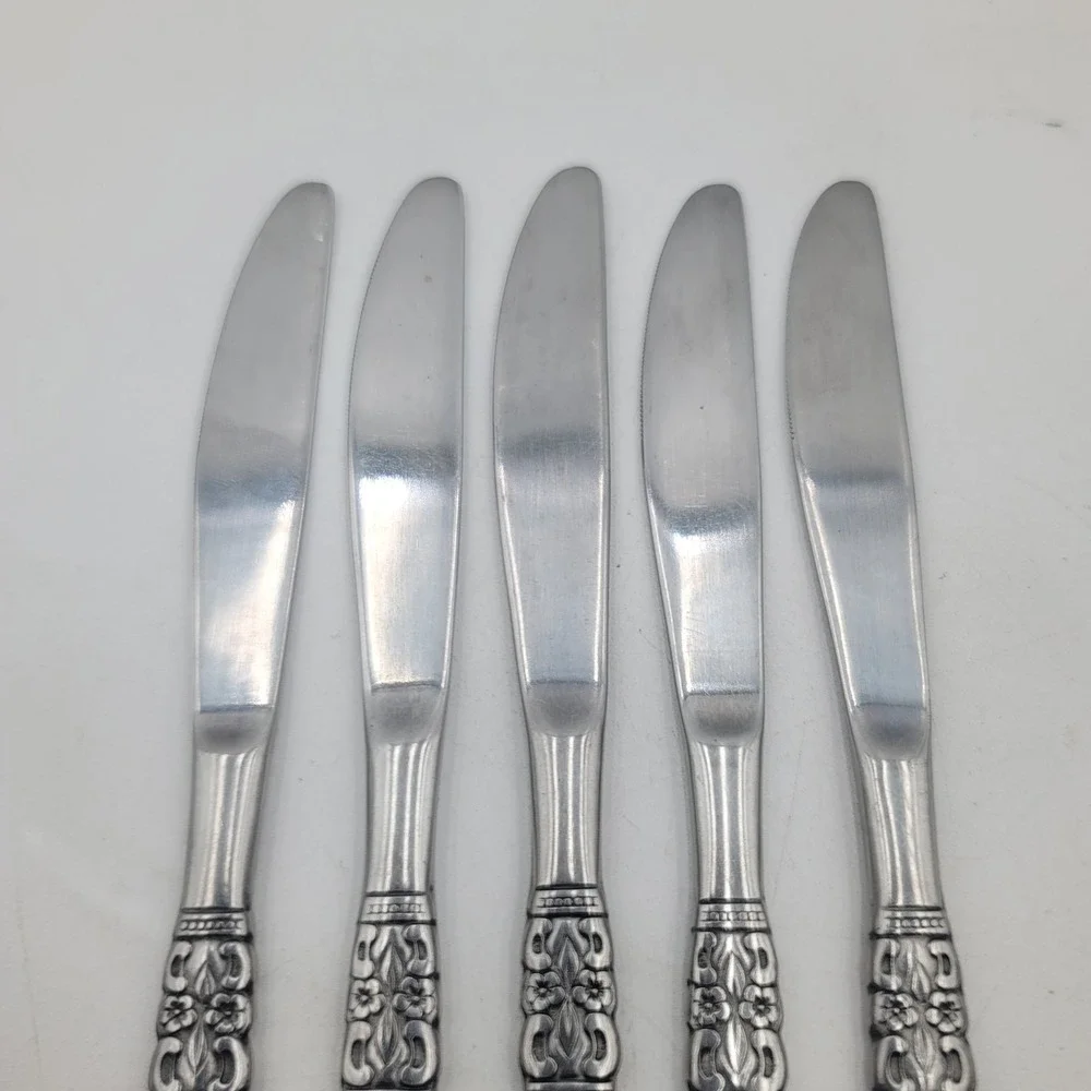 5pc Oneida Rebecca Stainless Steel Dinner Knives Set Floral Scroll Flatware